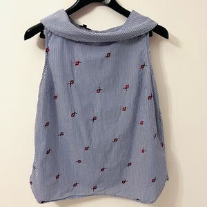 Talbots Blue and White Ladybug Striped Blouse Top Women’s size Large